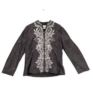 Chico's Metallic Gold Embroidered Artsy Jacket Top, Sz 2 Women's L 12 Glam Chic